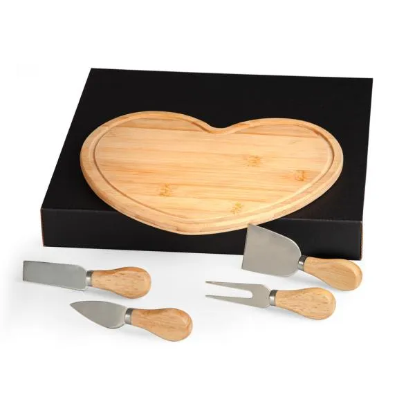 CONJ. PARA QUEIJO EM BAMBU / MADEIRA / INOX - 5 PÇS