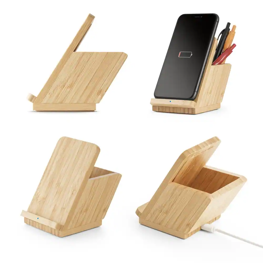 LEAVITT II. Carregador wireless super-rápido em bambu 15W