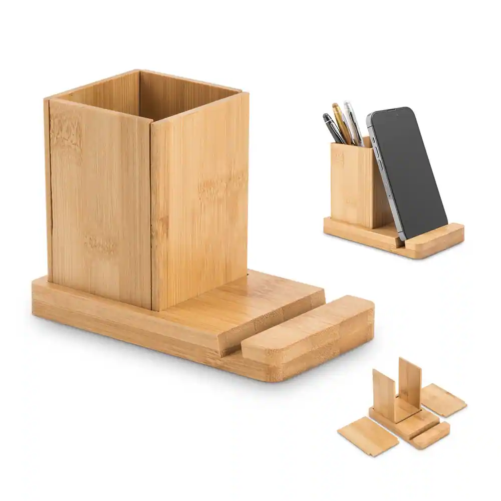ERWIN. Conjunto de secretária com suporte para celular e copo