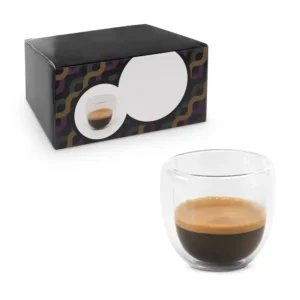 EXPRESSO. Conjunto de café em vidro borossilicato com 2 copos com parede dupla isolada a ar 75 mL