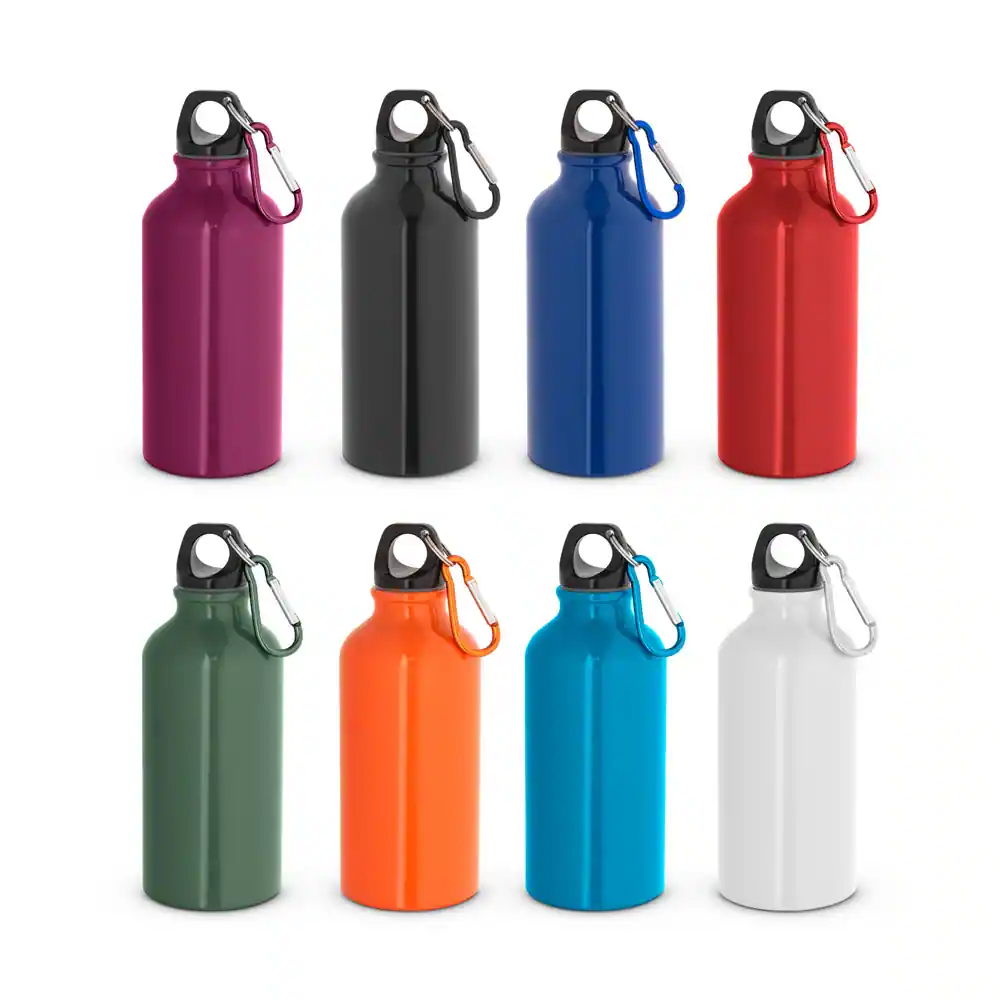 LANDSCAPE SHINNY. Garrafa esportiva em alumínio e acabamento brilhante com mosquetão 400 mL