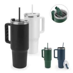 JOYNER XL. Copo de viagem de grande dimensão em aço inoxidável 91% reciclado com parede dupla isolada a vácuo e acabamento em mate 1300 mL