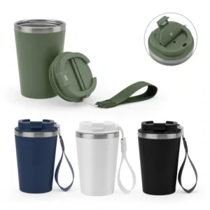 SPITZ. Copo de viagem em aço inoxidável 90% reciclado com parede dupla e acabamento em mate 460 mL