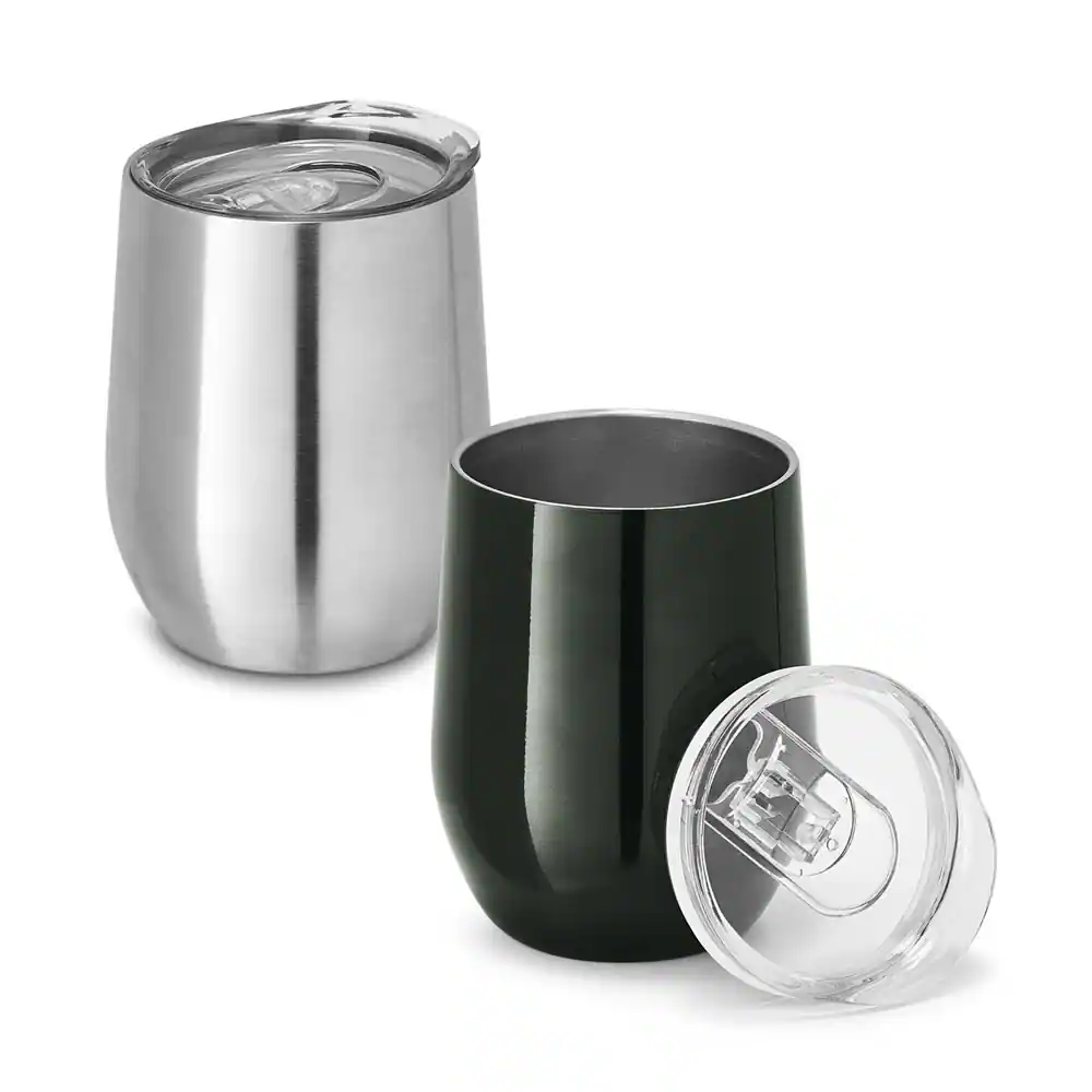 RONDE. Copo de viagem em aço inox, térmico com parede dupla isolada a vácuo e tampa deslizante 400 mL