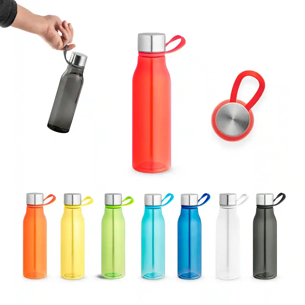 SENNA. Squeeze em PET 100% reciclado com alça de silicone 590 mL