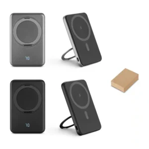 WARSHEL 5. Bateria portátil magnética em ABS 100% reciclado com suporte, carregador wireless super-rápido 15W e capacidade de 5 000 mAh