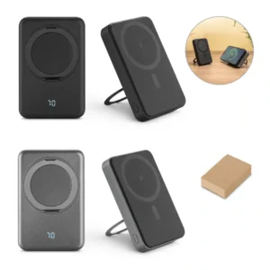 WARSHEL 10. Bateria portátil magnética em ABS 100% reciclado com suporte, carregador wireless super-rápido 15W e capacidade de 10 000 mAh