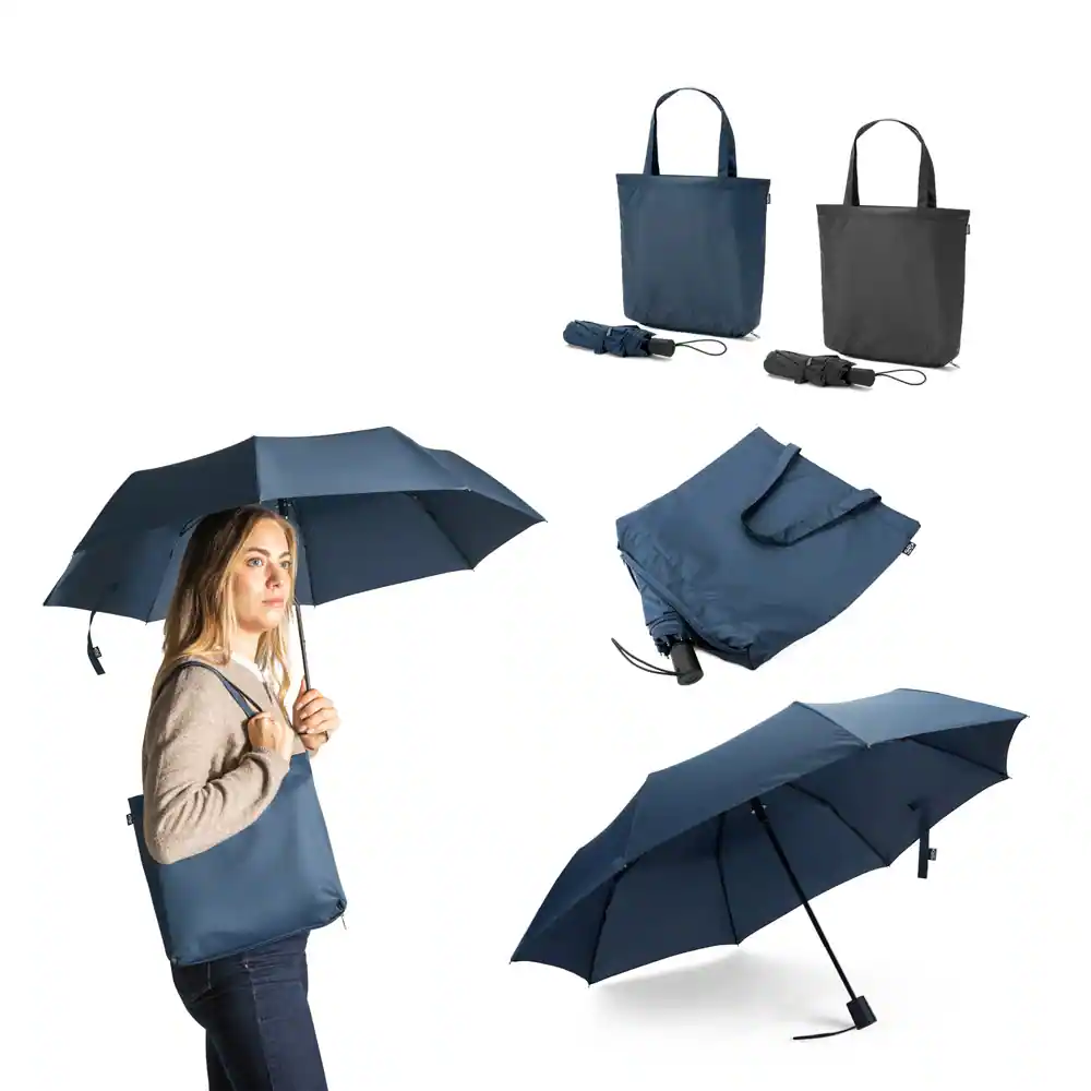 SKYLAR. Guarda-Chuva 2 em 1 com sacola de compras em poliéster reciclado incluído